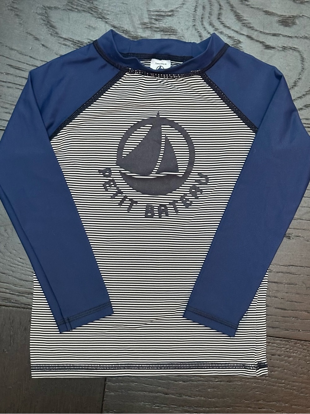 Petit Bateau Navy and White Striped Long-Sleeve Rashguard